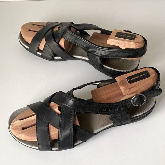 Merrell Shoes - Merrell Women's Black Leather Comfortable Strap Sandals Sz 11 Performance Casual